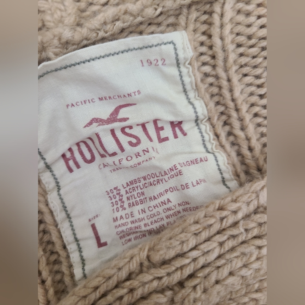 ♡ Y2K ♡ Hollister Tan Wool & Rabbit Hair Zip Down Hooded Babydoll Sweater 2000s - Picture 13 of 13